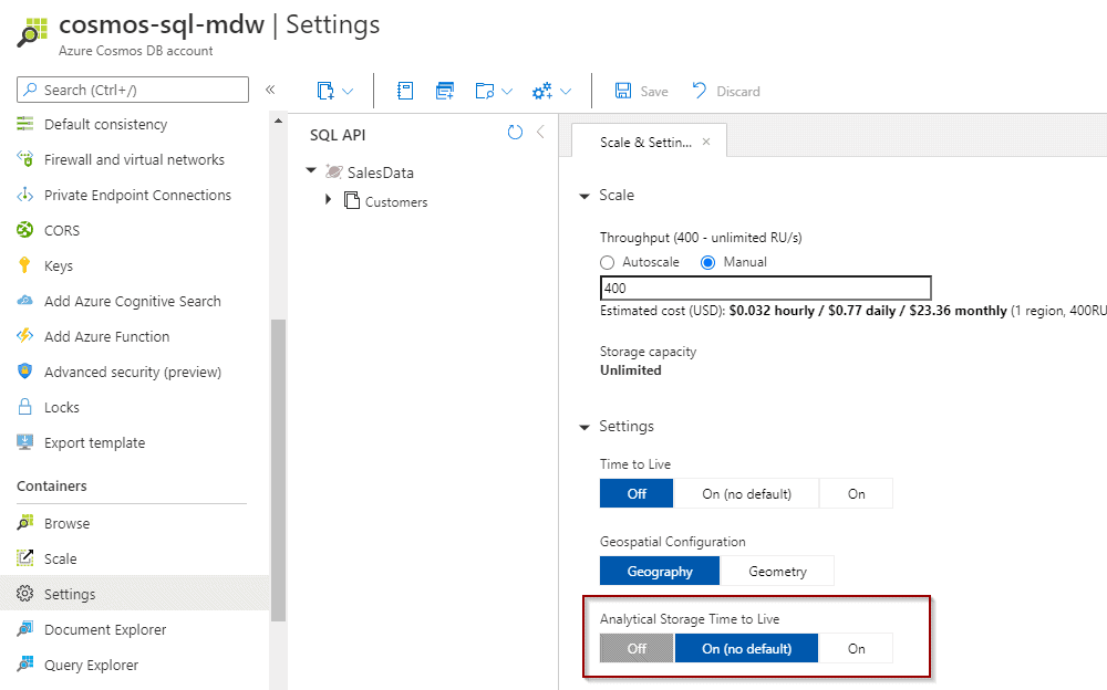 Azure Cosmos SQL API Enable Analytical Storage - David Alzamendi