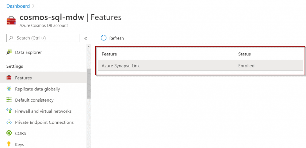 Azure Cosmos SQL API Enable Analytical Store Feature