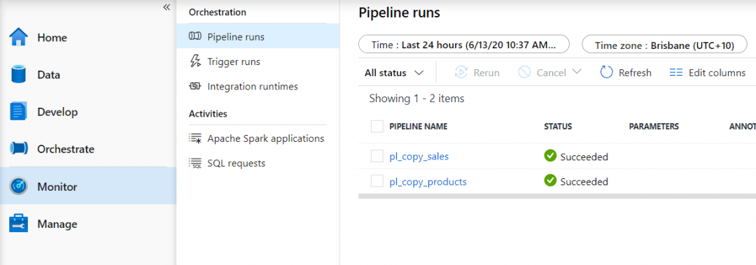 Azure Synapse Analytics Monitor Hub