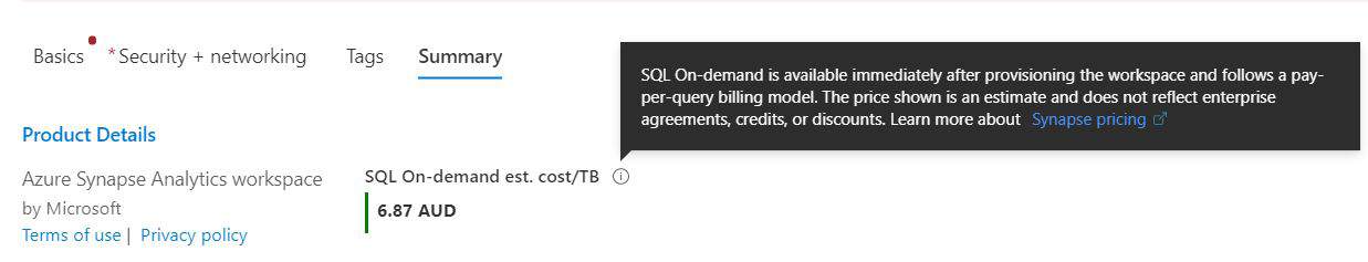 Azure Synapse Analytics Summary Price Serverless