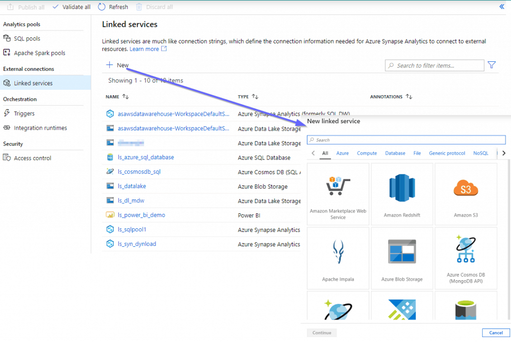 Manage Hub Linked Services