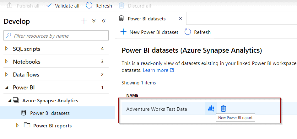 Power BI datasets Azure Synapse Analytics