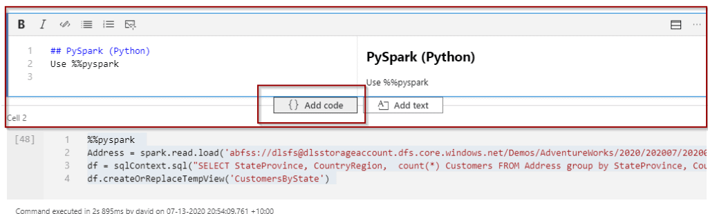 Notebooks in Azure Synapse Analytics