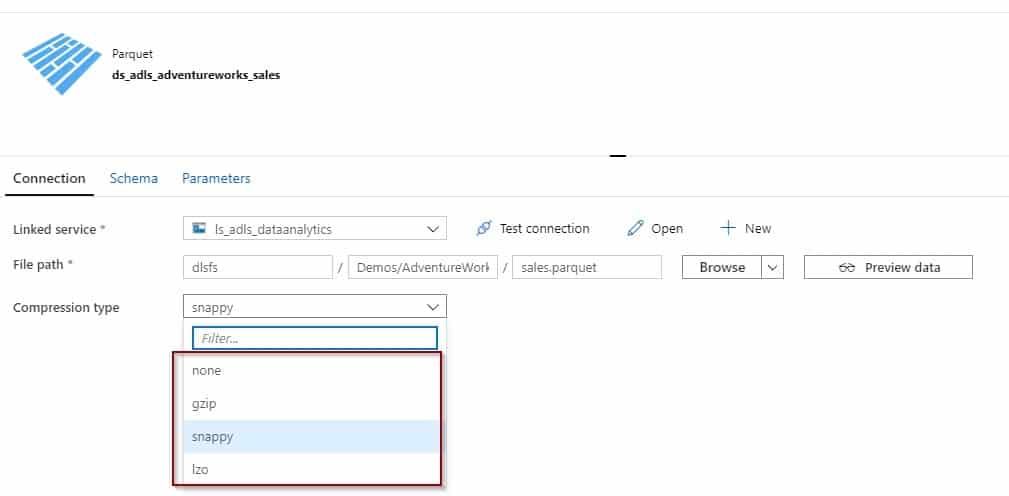 Compression types for parquet files