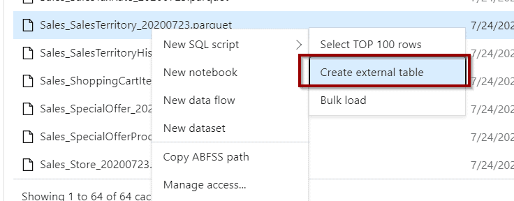 Create external table territories