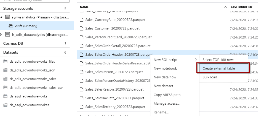 Create external table Sales Order Header 