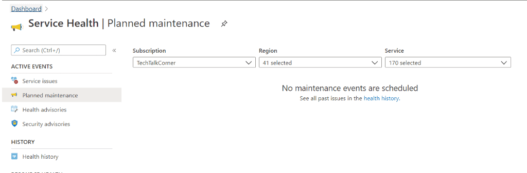 Planned maintenance activities Azure Service Health