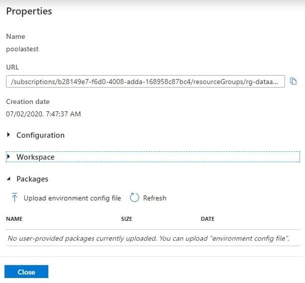 Apache Spark pool properties