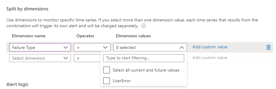 Filter by error type