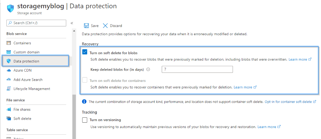 Turn on soft deletes for blobs