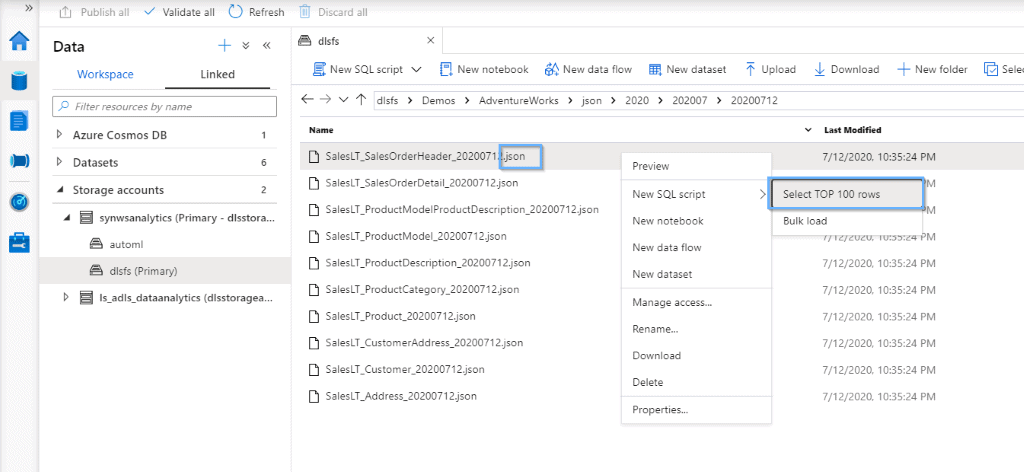 Top 100 rows of JSON file