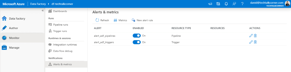 New alert in Alerts and Metrics