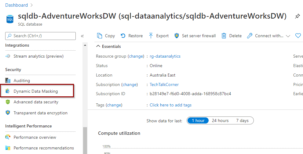 Find Dynamic Data Masking option