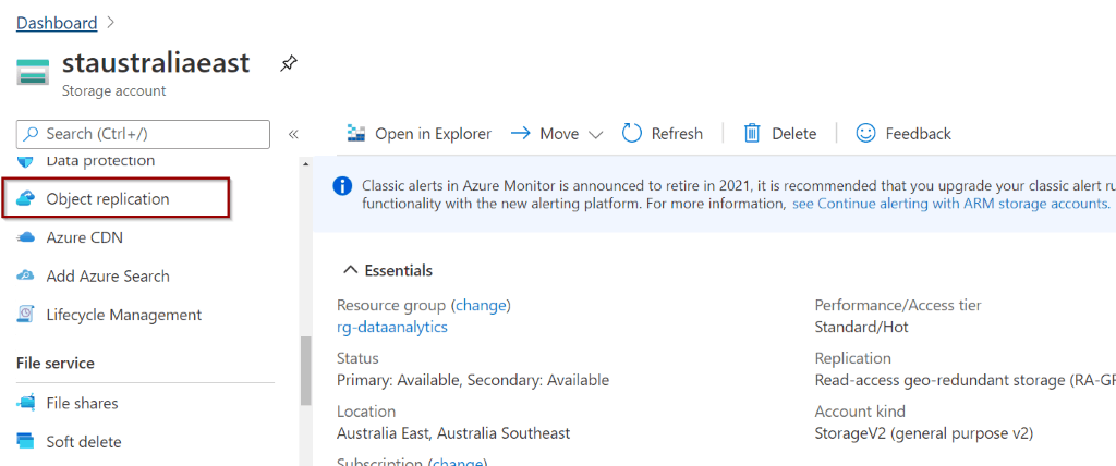 Find Object Replication in your storage account