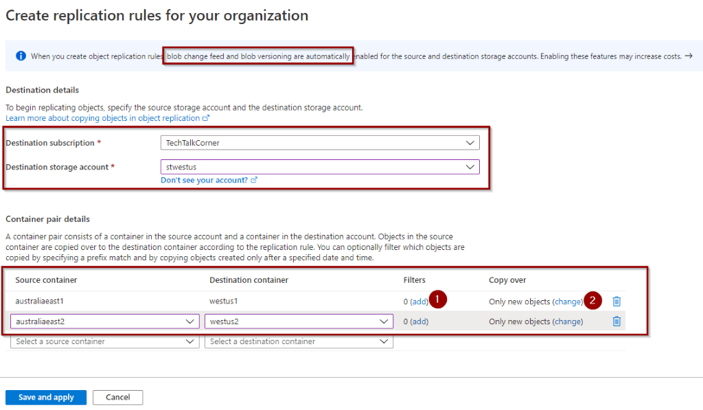 Blob change feed and blob versioning are automatically enabled