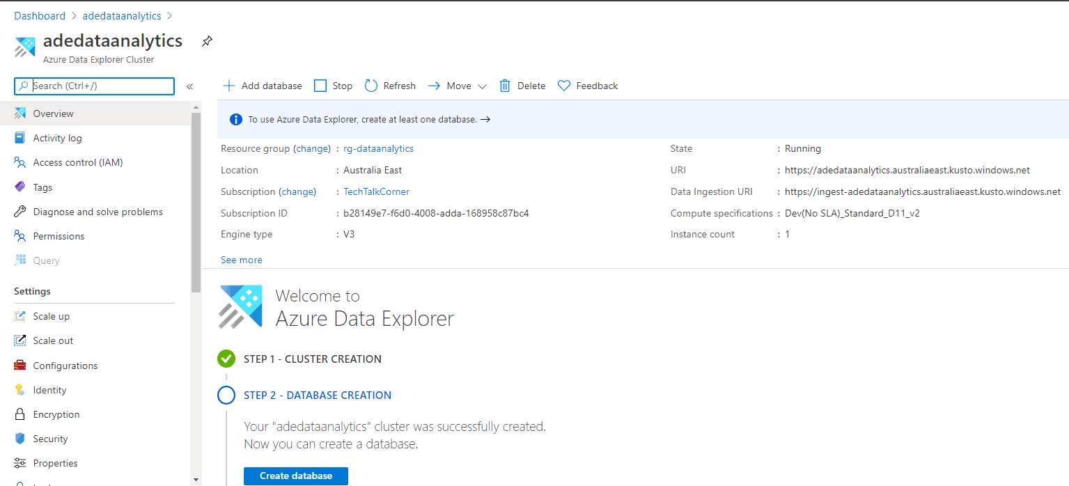 Azure Data Explorer Creation
