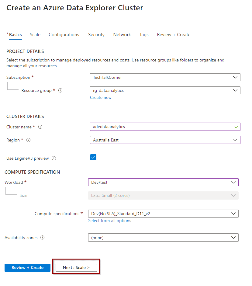 Create an Azure Data Explorer Cluster