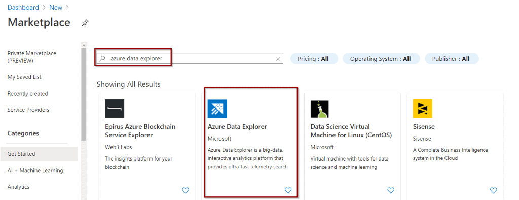 Search for Azure Data Explorer