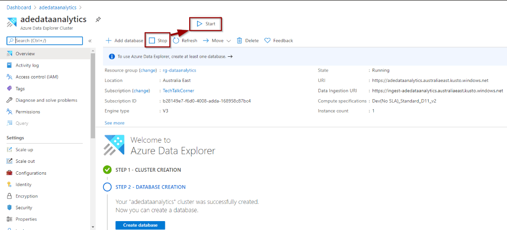 How to stop Azure Data Explorer