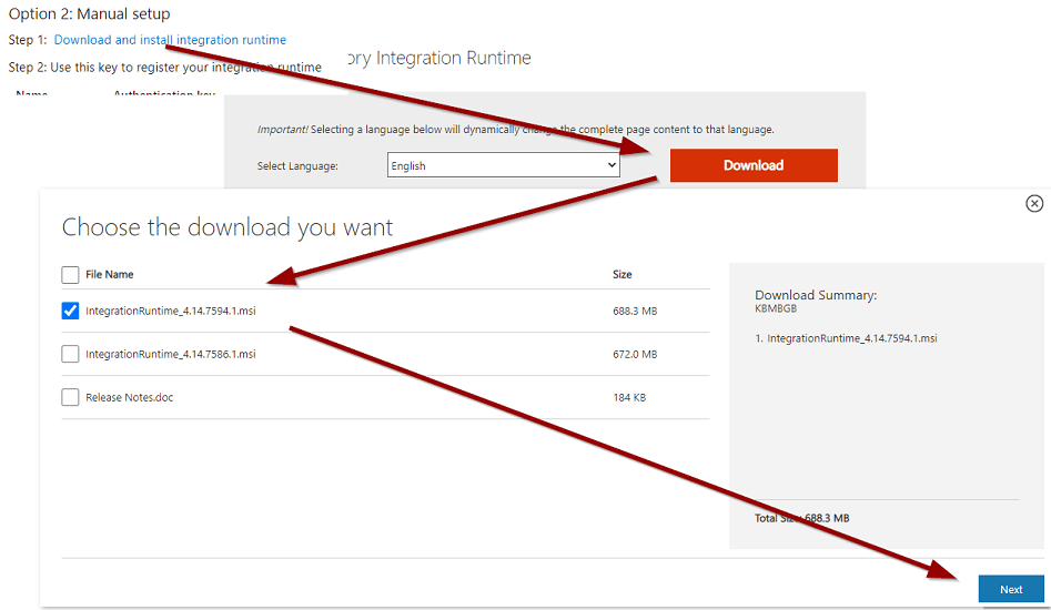 Manual setup integration runtimes