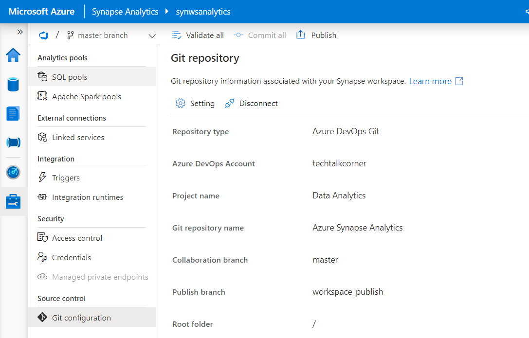 Enable Azure DevOps in Azure Synapse Analytics of Data Factory