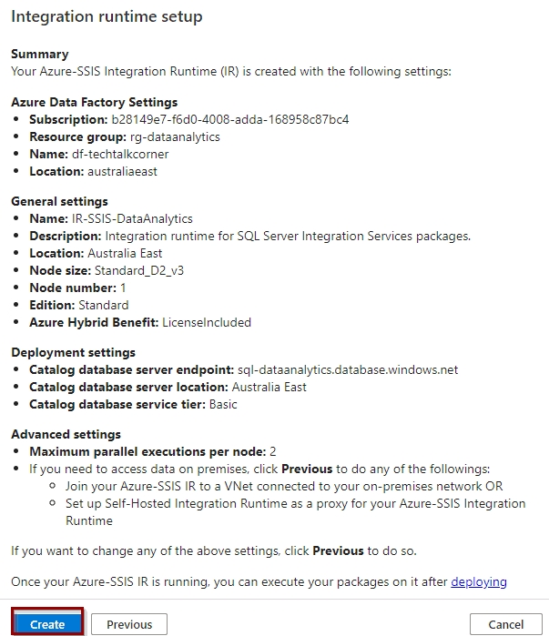 Summary for the Integration Runtime