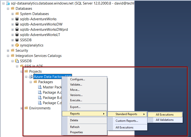 Reports in the SSIS catalog