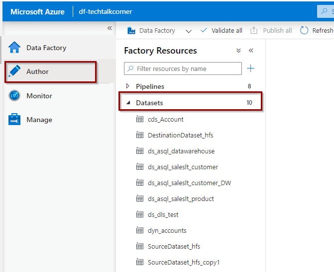 Datasets in Azure Data Factory