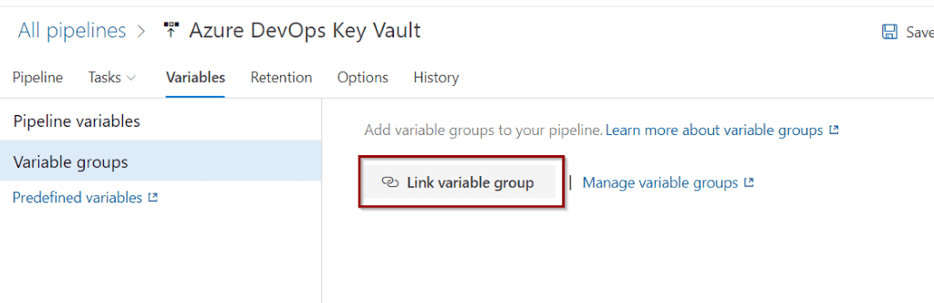 Link an existing variable group