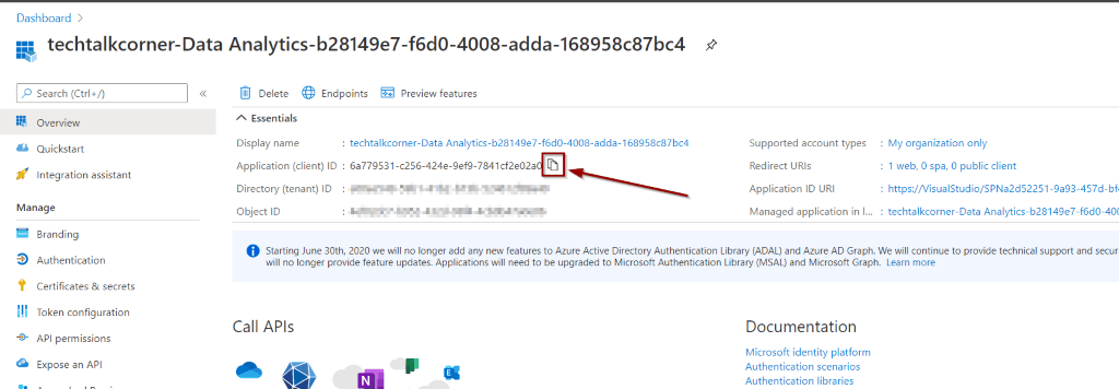 Azure portal - copy application ID