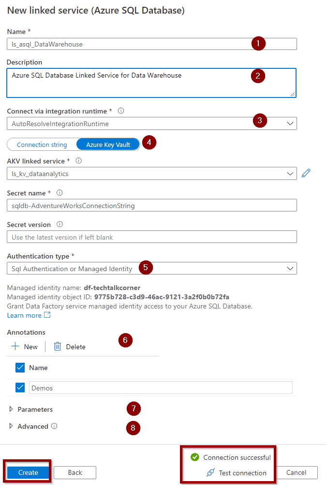 New linked service configuration