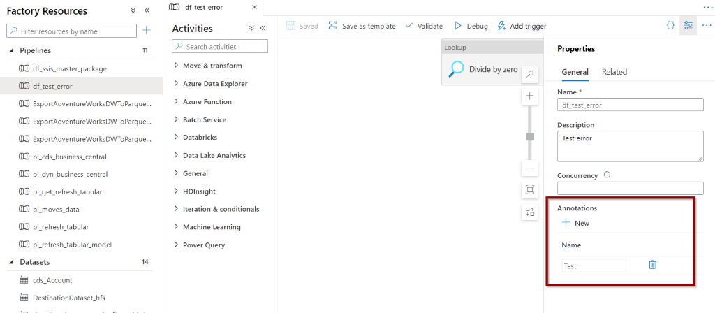 Pipeline example using Azure Data Factory annotations