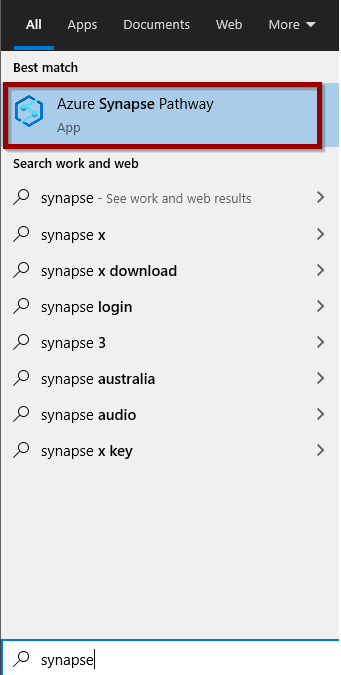 find the Azure Synapse Pathway application on your server