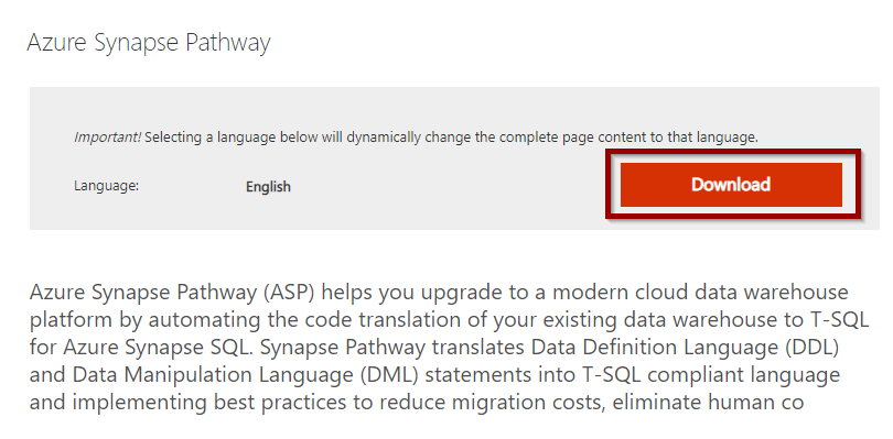 Download Azure Synapse pathway