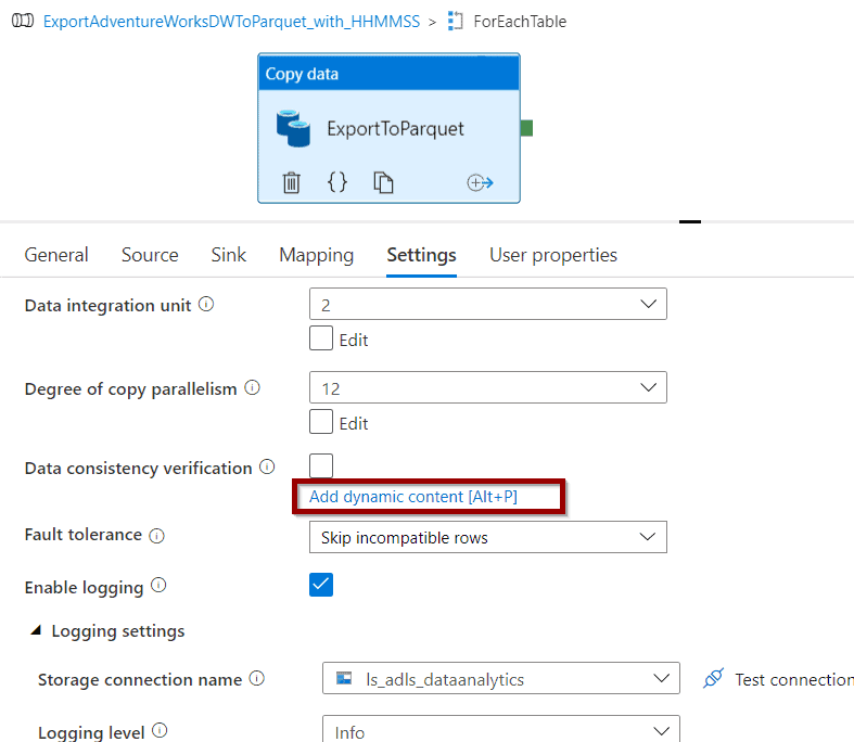 add the second Azure Data Factory Global Parameter to enable data verification
