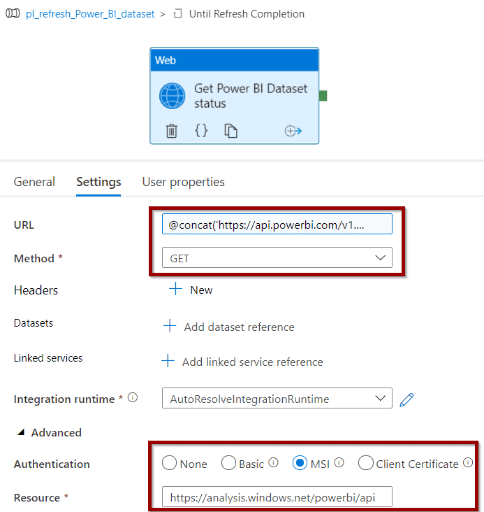 Add a web activity to your pipeline 