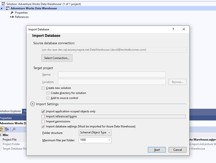 Configure the following options to connect to an existing Azure SQL Database or Synapse SQL Pool.  