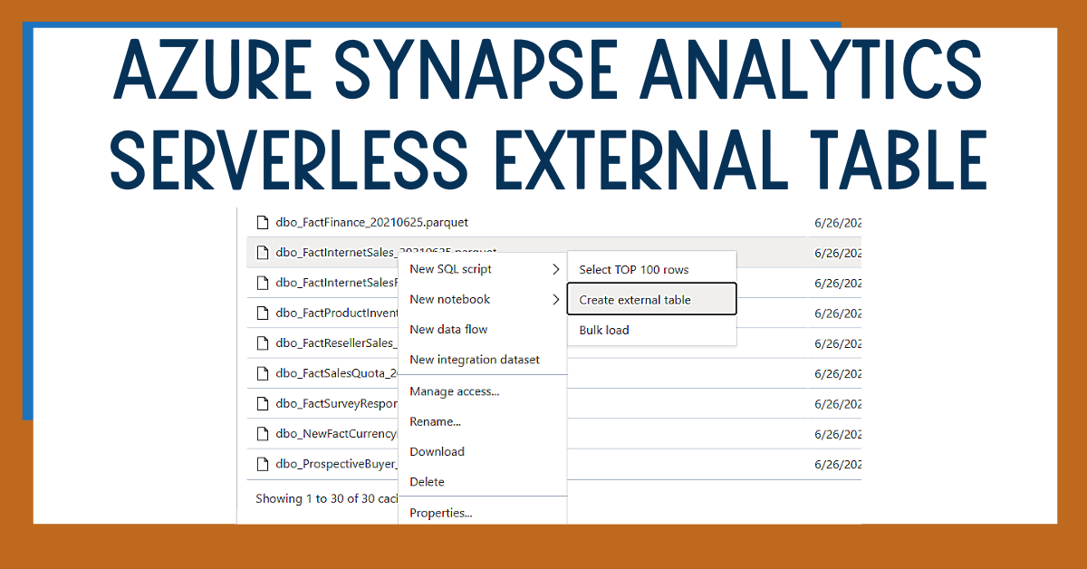 Create Azure Synapse Analytics Serverless External Table