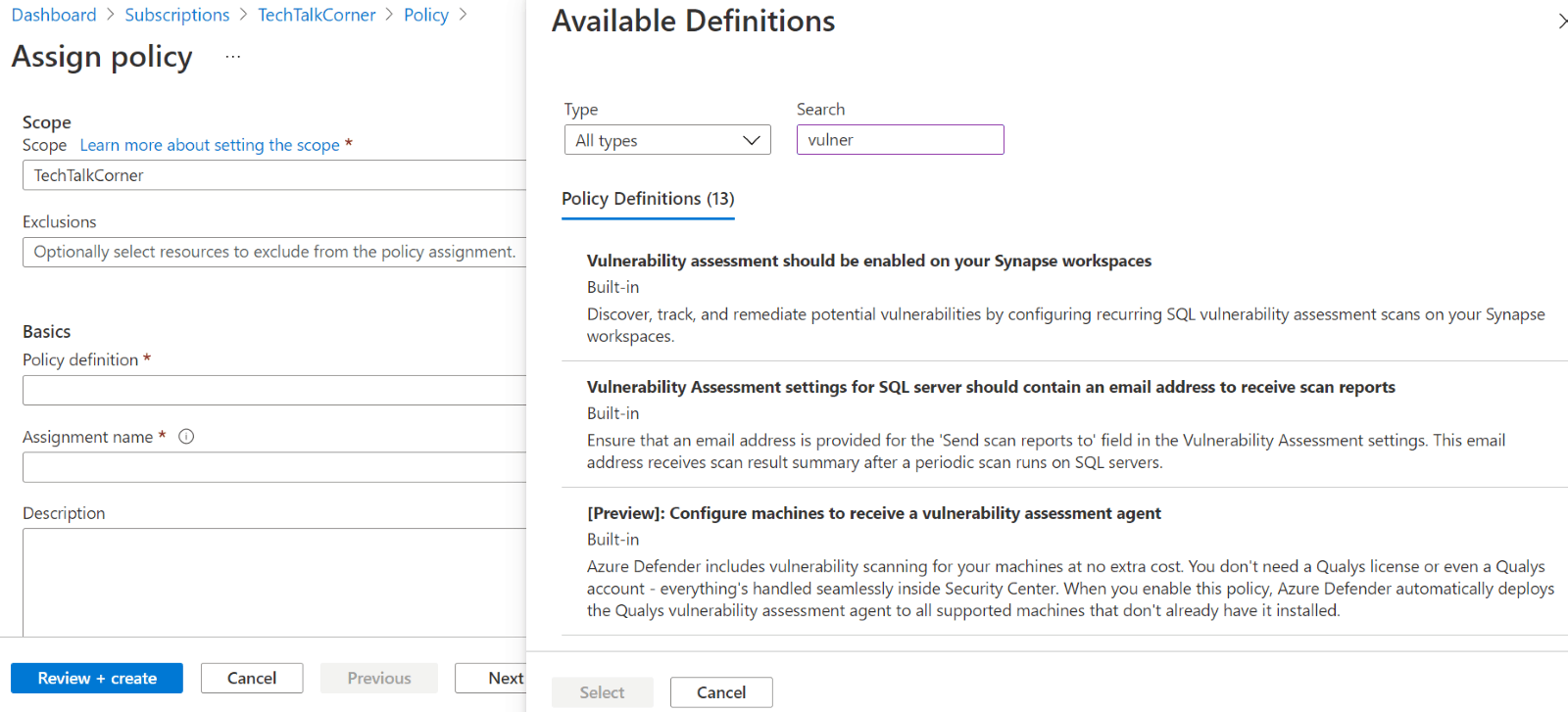  enable policies at the management group or subscription level to ensure that vulnerability assessments are enabled. 