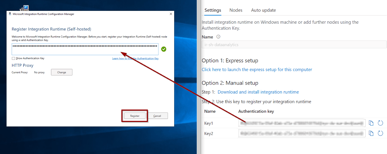 Copy one of the keys into the configuration box and register it.  