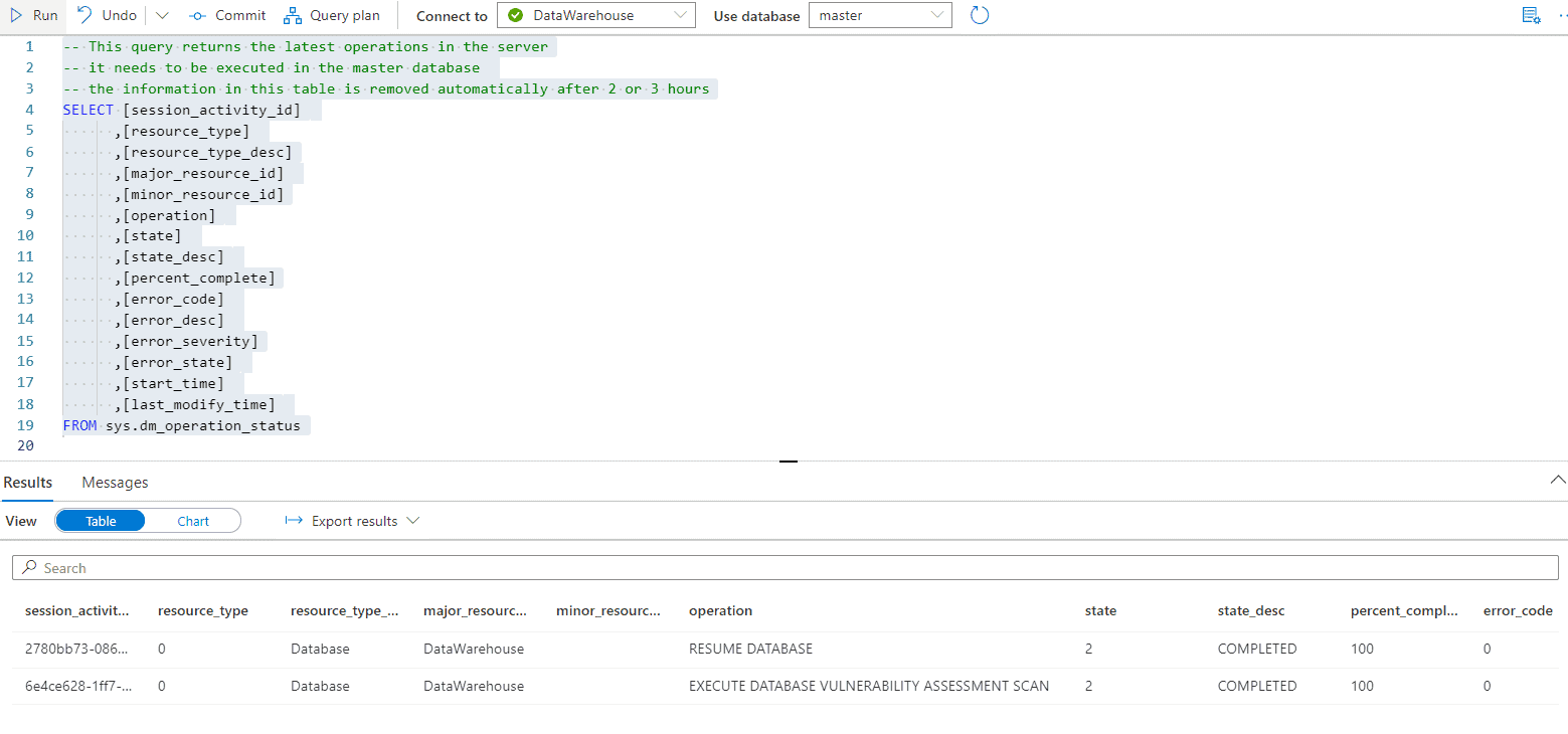 Azure Synapse Analytics Queries #3 Last Operations in Server 