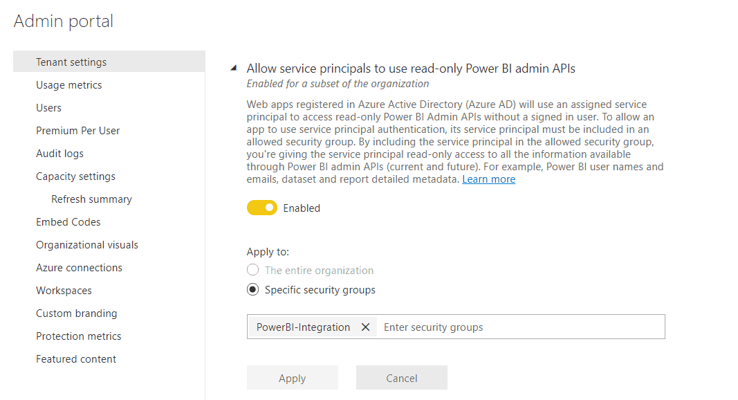    You can see more time zones here.   Copy Activity   Finally, add a copy activity that is the glue for your datasets and linked services.   In the source section:   Select the Power BI REST API dataset previously created  Method: GET  Include the following value for the parameter   admin/groups?$expand=users, reports, dashboards, datasets, dataflows, workbooks&$filter=(state ne 'Deleted')&$top=500   Add an additional column for the date   The query above gives you a lot of flexibility.    You can see that you are filtering by specific state by excluding deleted workspaces using “state ne 'Deleted'” or that you are listing only 500 workspaces by using “top=500”   You can also use any other Power BI REST API; I will explore this in upcoming blog posts.   For the additional column, use the following expression:   In the sink section, add the following configuration:   Select the Azure Data Lake previously created   File name parameter value:   powerbi_workspaces_@{formatDateTime(variables('Date'), 'yyyyMMdd')}.json  Path name parameter value:  Raw/Power BI/inventory/@{formatDateTime(variables('Date'), 'yyyy')}/@{formatDateTime(variables('Date'), 'MM')}   You can modify the above values to define a different file path or name.   Let’s save the changes by committing them.   Execute Azure Data Factory or Azure Synapse Analytics Solution to Extract Power BI Inventory   You can now execute the pipeline or debug it.   If you navigate to the Azure Data Lake folder, you can see the new files.   Next, take advantage of Azure Synapse Analytics to start analyzing the information.   Using the serverless option, you can easily see the values returned.   Simply connect a Power BI report to the serverless SQL Pool to start querying information. Power BI is great when working with JSON values.   If you are hoping to capture information daily, you can publish the solution and schedule the pipeline with a trigger.   Summary   In summary, the return of investment by spending a few minutes building this solution is high. You can track user access and identify the number of objects across your Power BI tenant.   Start governing your Power BI tenant by extracting Power BI objects with Azure Data Factory or Synapse Analytics.   What’s Next?        In upcoming blog posts, we’ll continue to explore some of the features within Azure Data Services.         Please follow Tech Talk Corner on Twitter for blog updates, virtual presentations, and more!       If you have any questions, please leave a comment below!     