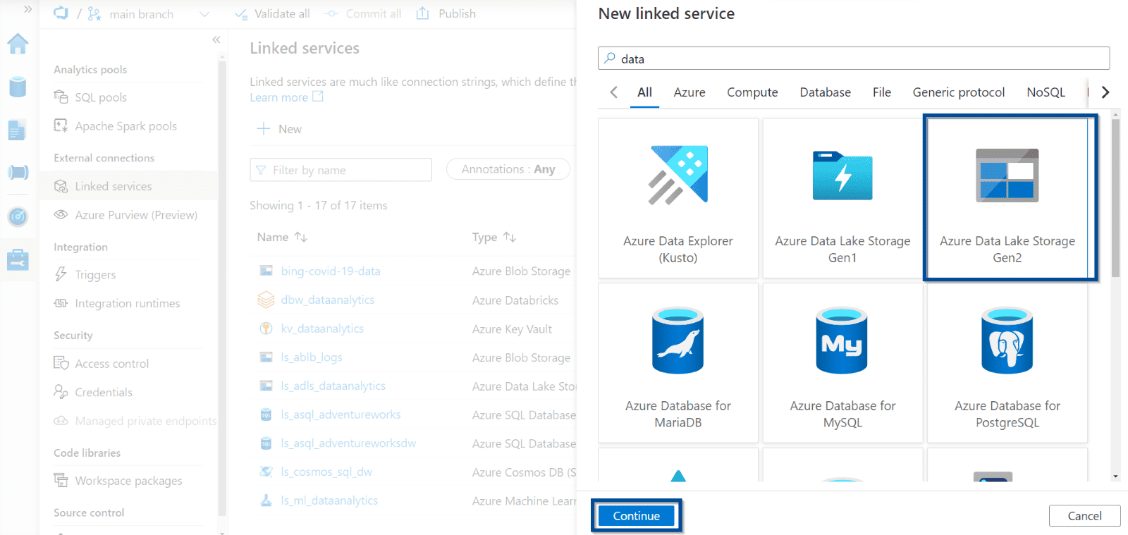 Create Linked Service for Azure Data Lake (Destination) 