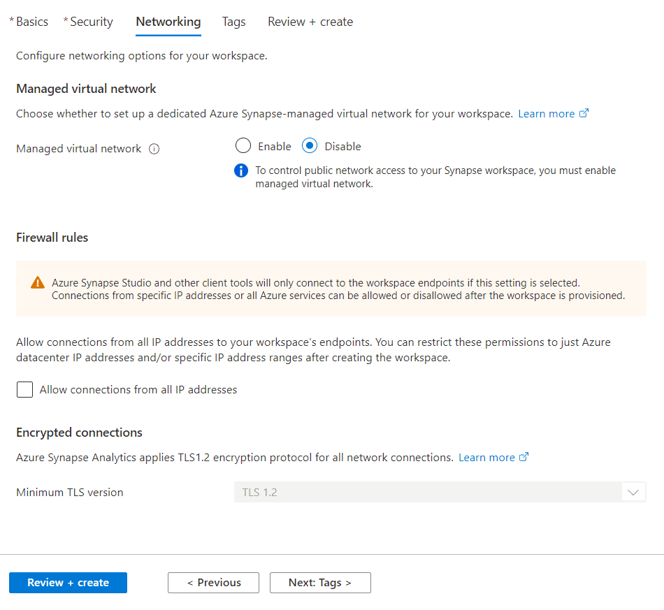 Create Azure Synapse Analytics Networking