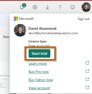 Microsoft Fabric Start Trial