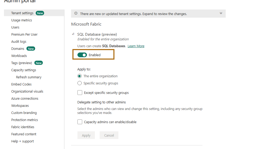 Enabling SQL Database in Fabric