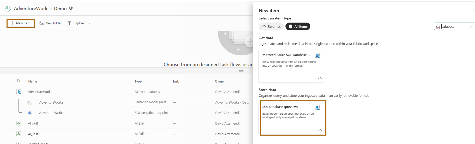 Creating Azure SQL Database in Fabric