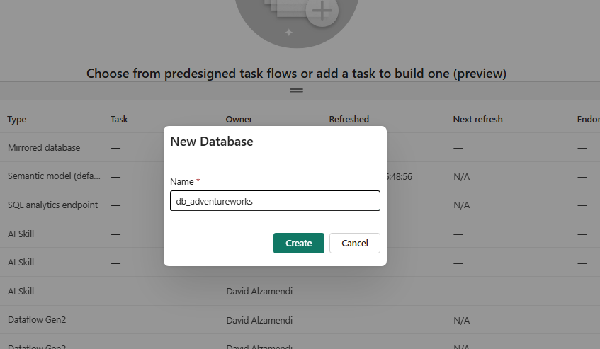 Creating Azure SQL Database in Fabric